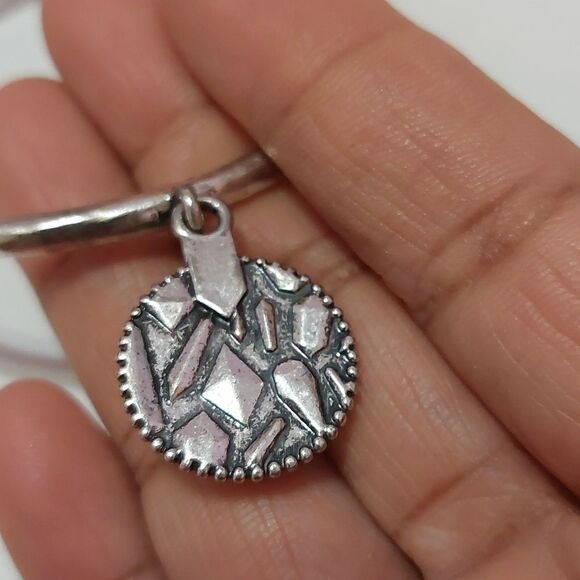 SOLD Vintage Lucky Brand Faux Stone Charm Hinged Bangle Bracelet Silver Tone - Picture 6 of 6